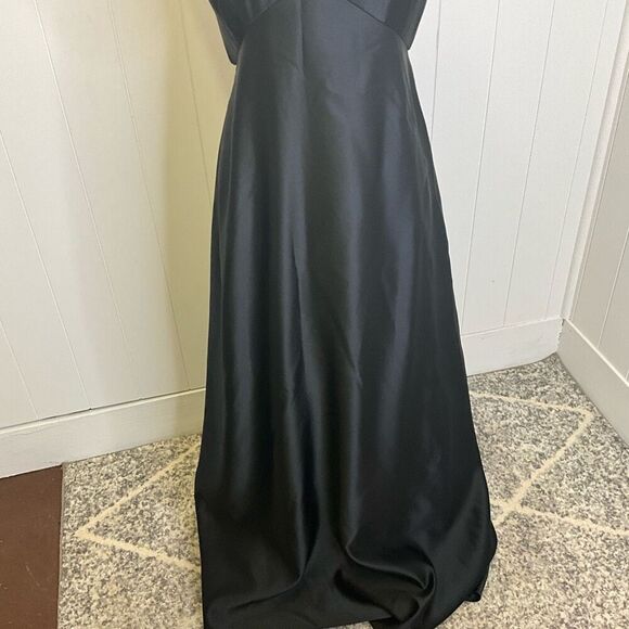 Ann Taylor Womens 6 Satin Evening Maxi Dress Black Halter Neck Open Back Zips - Picture 3 of 15